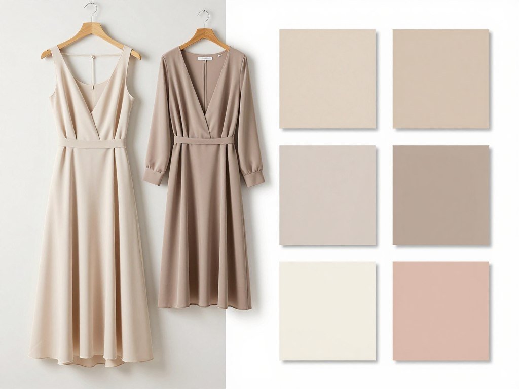 color swatches showing various neutral bridesmaid dress tones from champagne to taupe