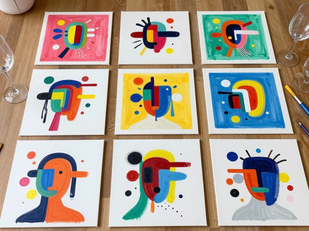 colorful abstract paintings created at bachelorette party paint night colorful abstract paintings created at bachelorette party paint night