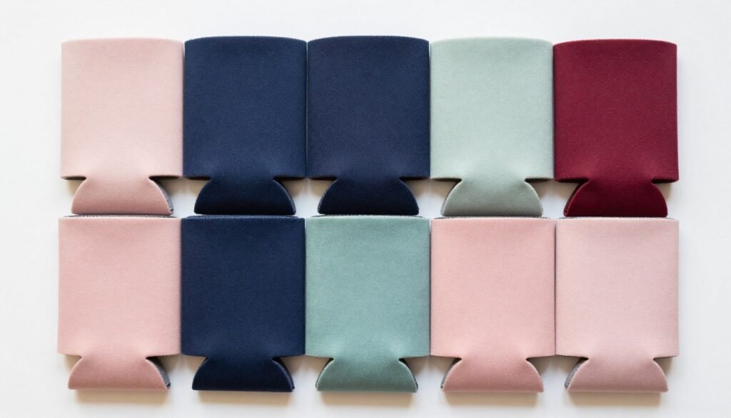 colorful array of wedding koozies in different colors