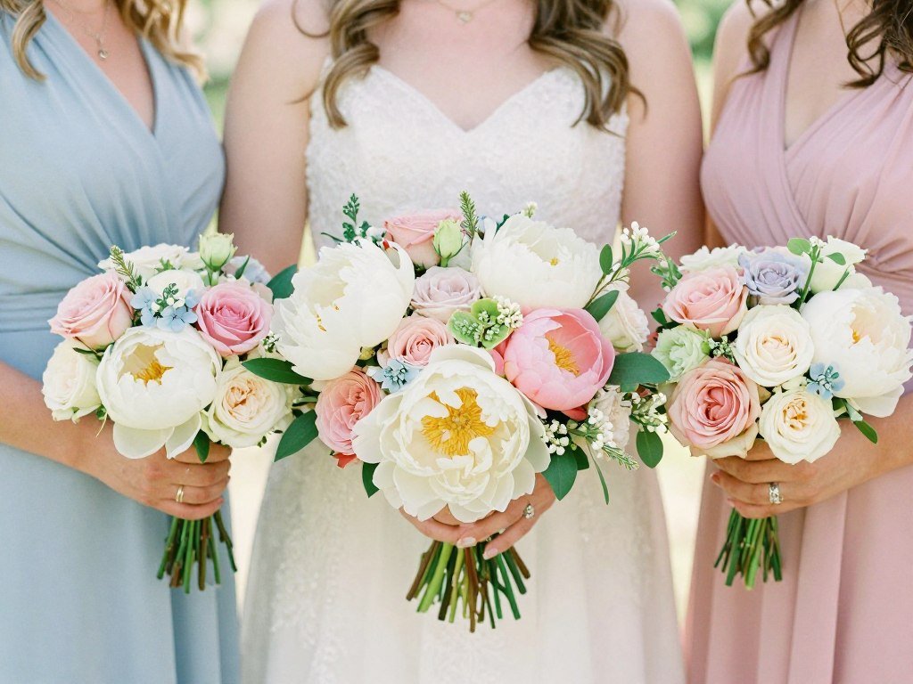colorful pastel bouquet with coordinated dress colorful pastel bouquet with coordinated dress