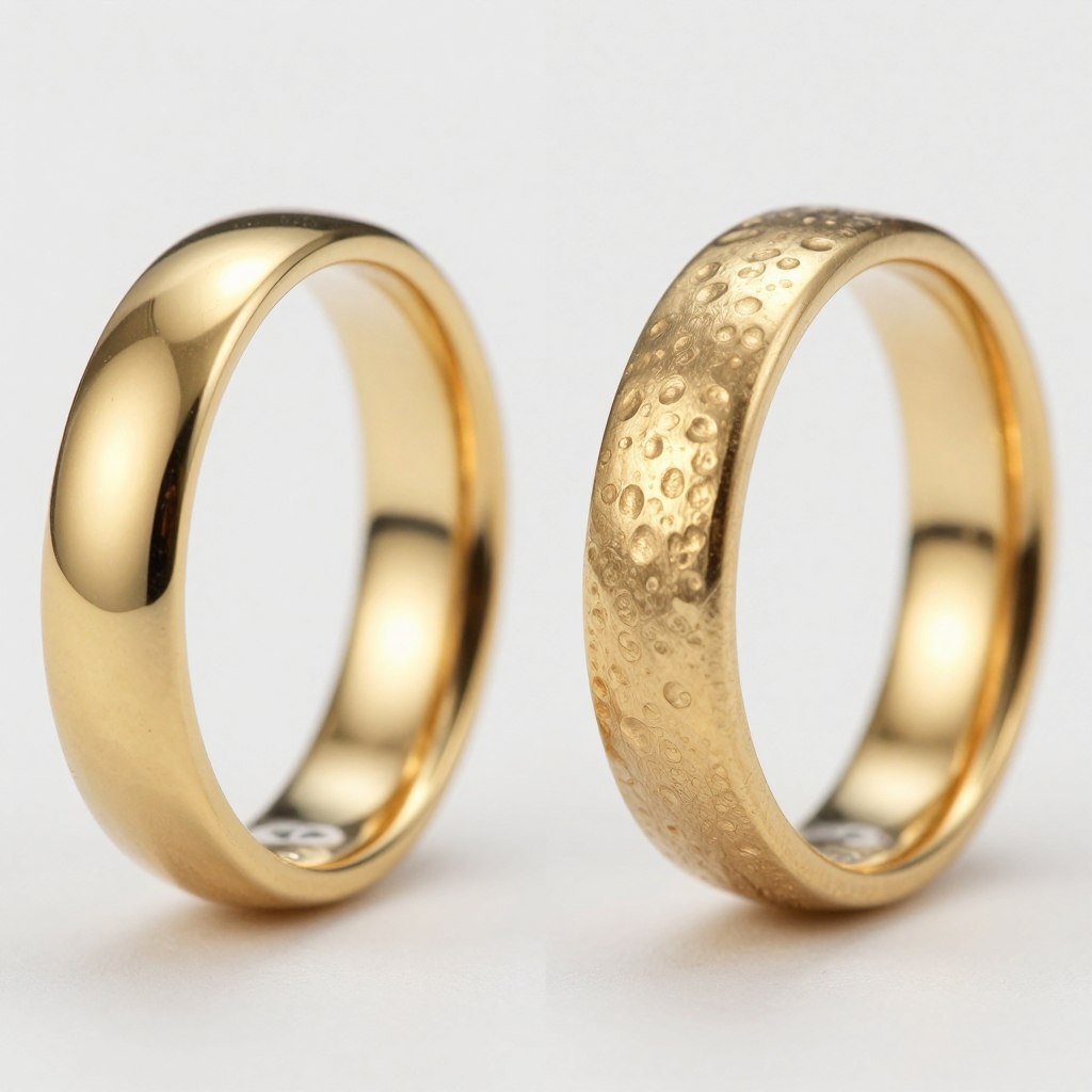 comparison of smooth polished band next to hammered textured band comparison of smooth polished band next to hammered textured band