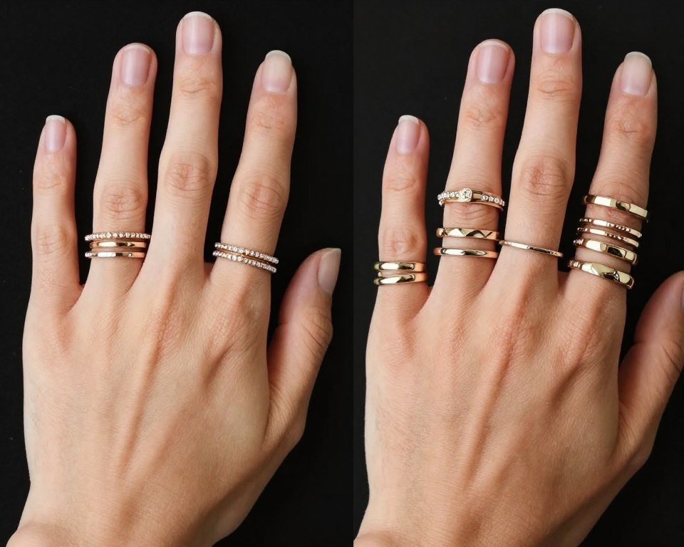 comparison showing balanced versus overcrowded ring stack