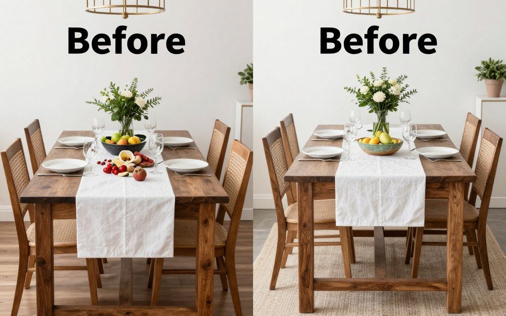 comparison showing correct versus incorrect table runner styling comparison showing correct versus incorrect table runner styling