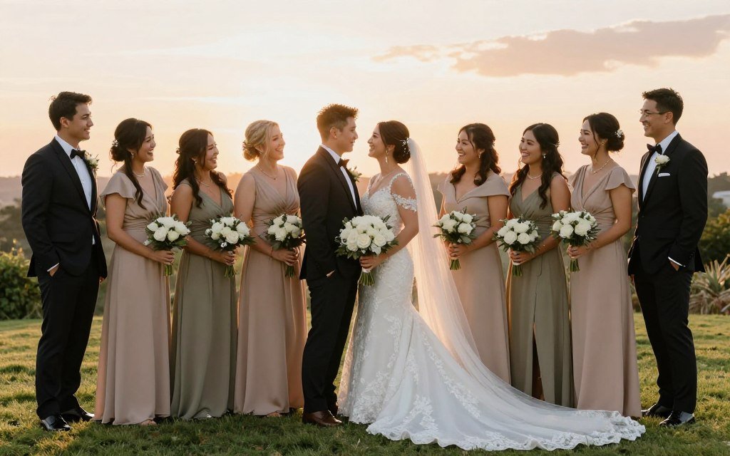 complete bridal party photos at end of wedding day