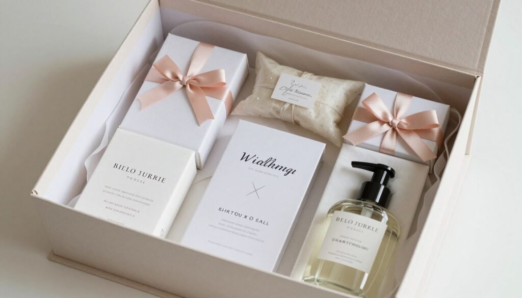 complete spa bridesmaid box assembled with all components arranged beautifully