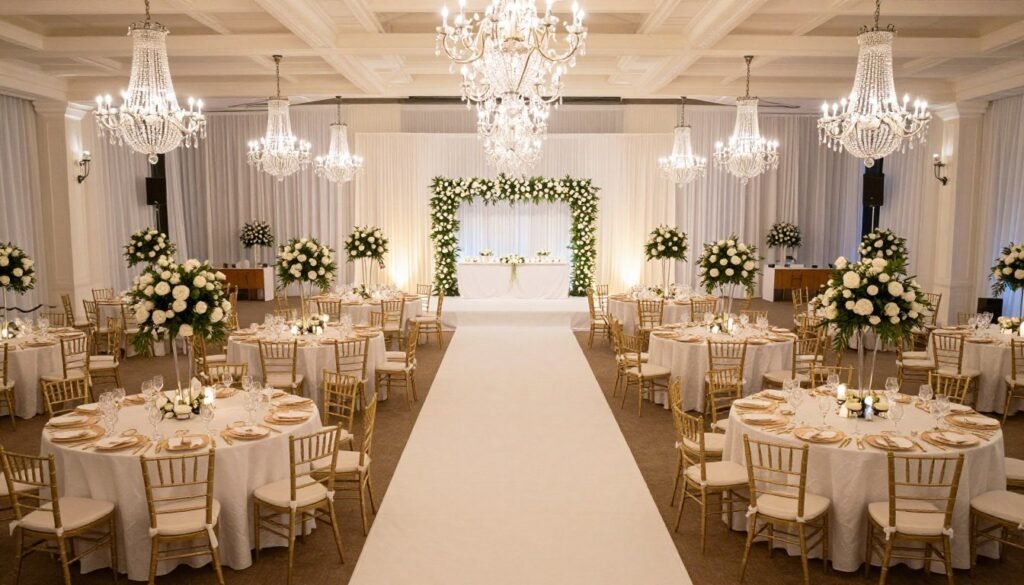 complete wedding reception with all decor elements together