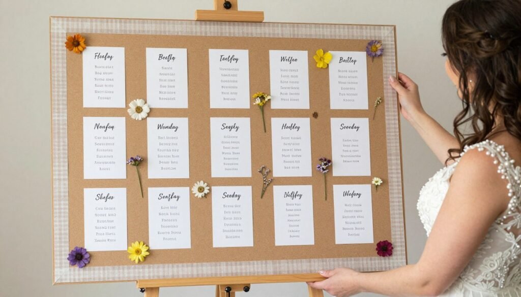 completed DIY wedding seating chart display completed DIY wedding seating chart display