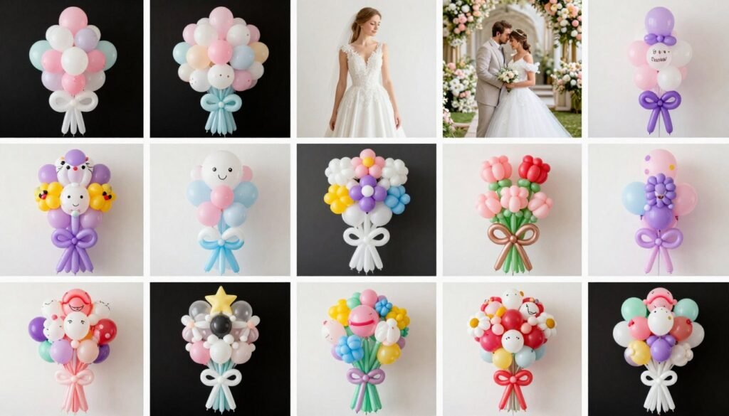 comprehensive display of various balloon bouquet ideas for different celebrations and styles