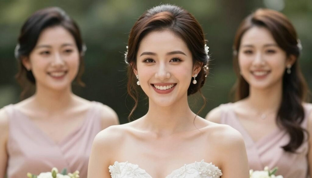 confident beautiful bridesmaid with perfect hairstyle