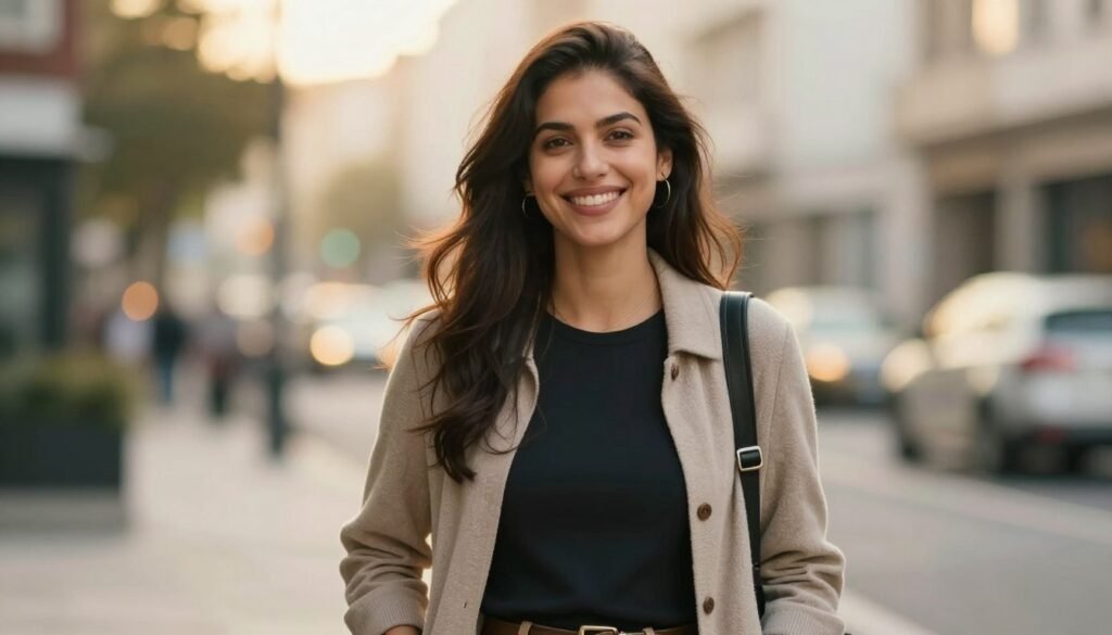 confident woman in first date outfit feeling good confident woman in first date outfit feeling good