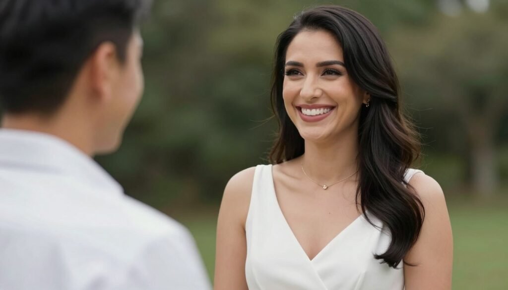 confident woman in proposal dress