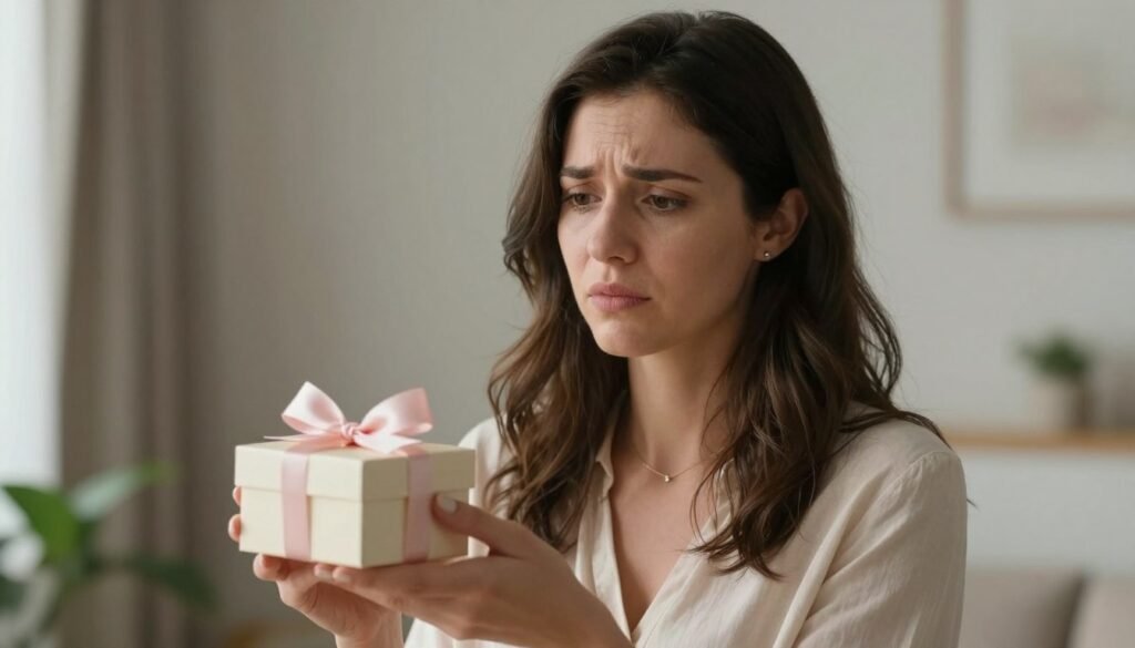 confused woman looking at impersonal generic bridesmaid proposal