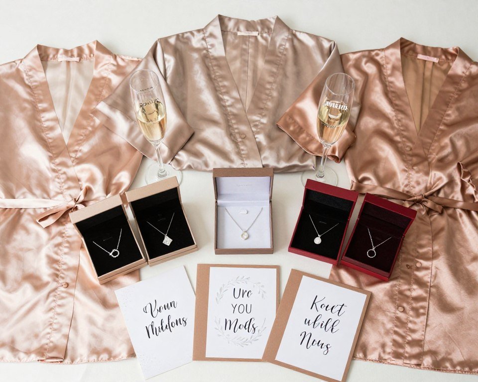 coordinated bridesmaid proposal gifts arranged together showing unity