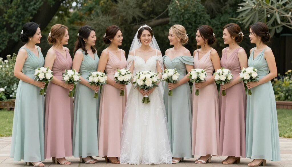 coordinated pastel bridal party with matching accessories coordinated pastel bridal party with matching accessories