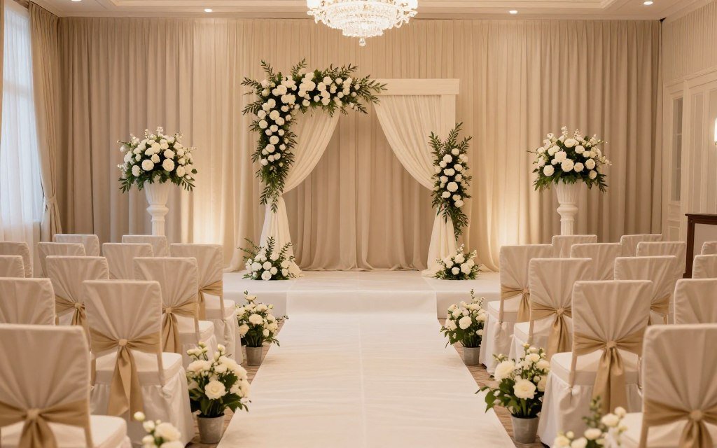 coordinated wedding ceremony space with matching colors