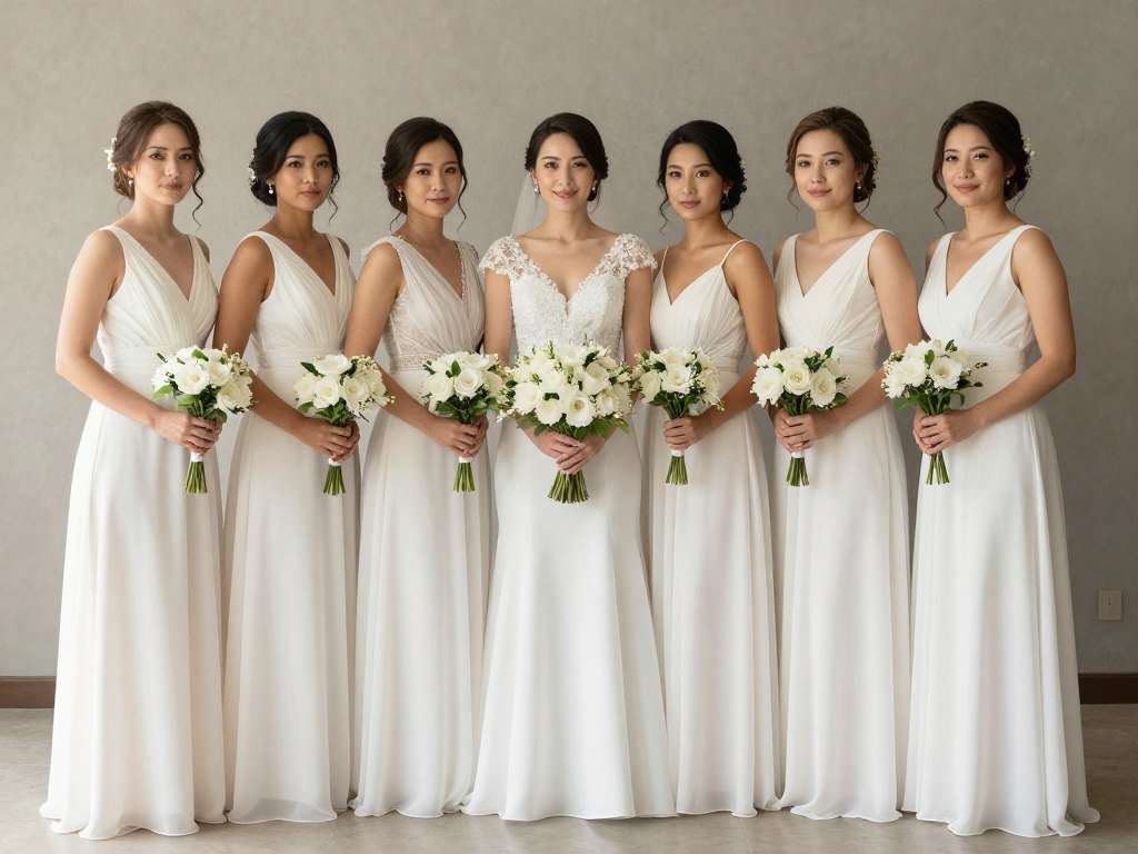 coordinated white dresses different styles same fabric
