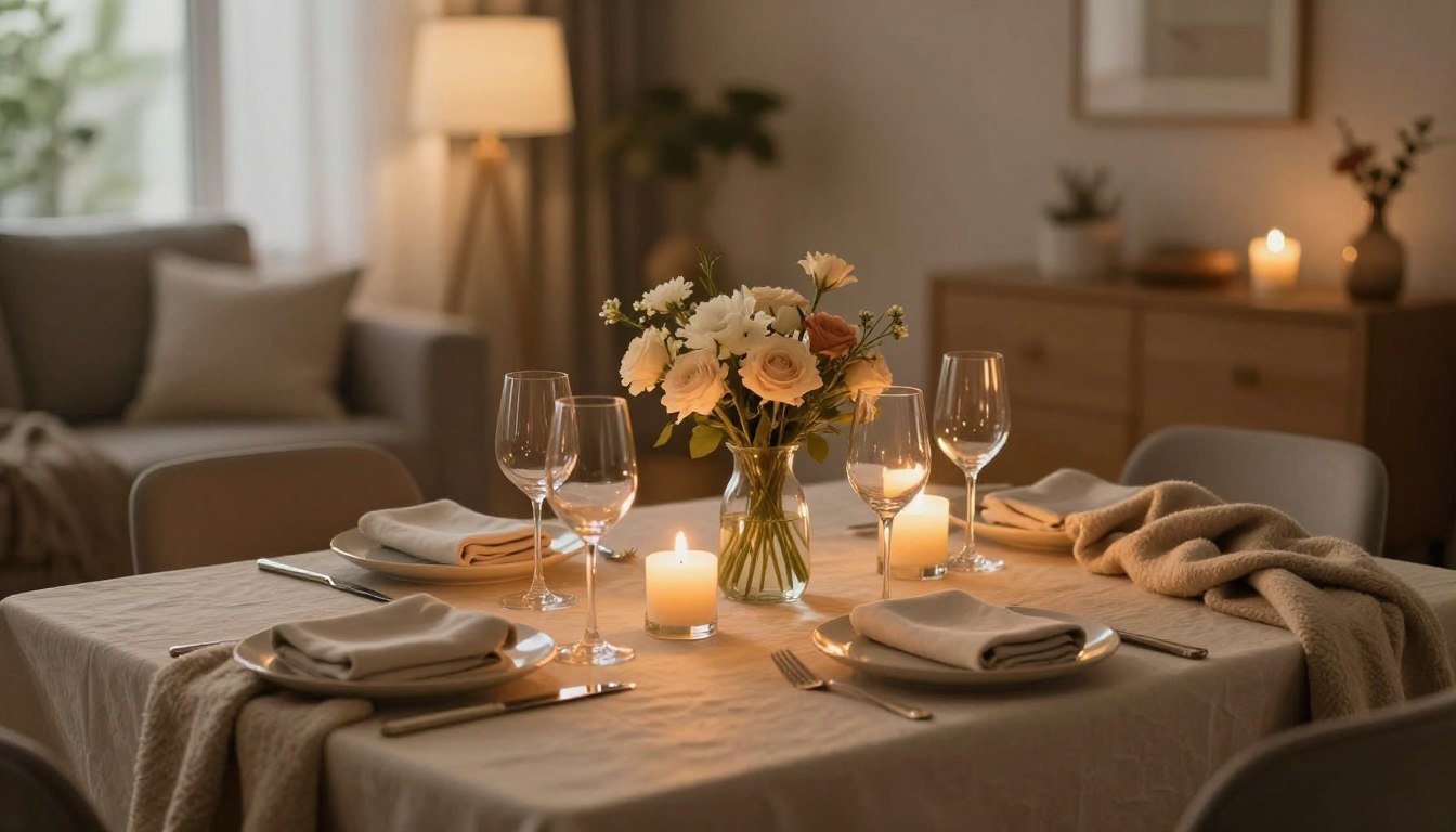 couple activity ideas romantic date night setup with candles and wine
