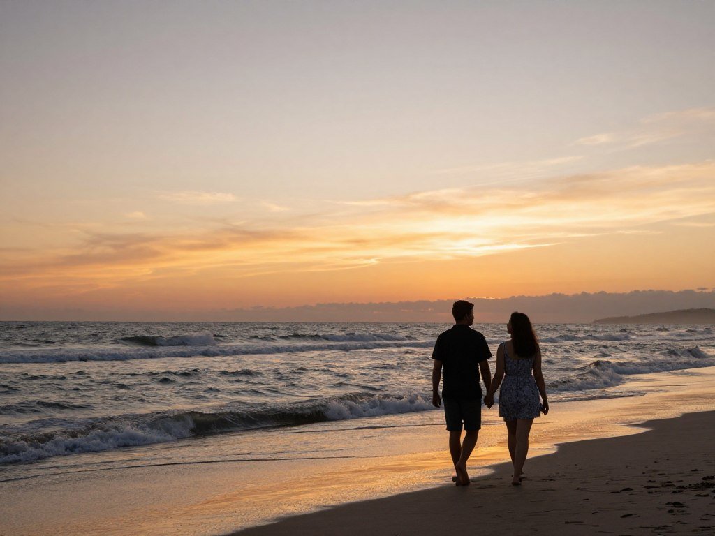 couple at beach date enjoying sunset together