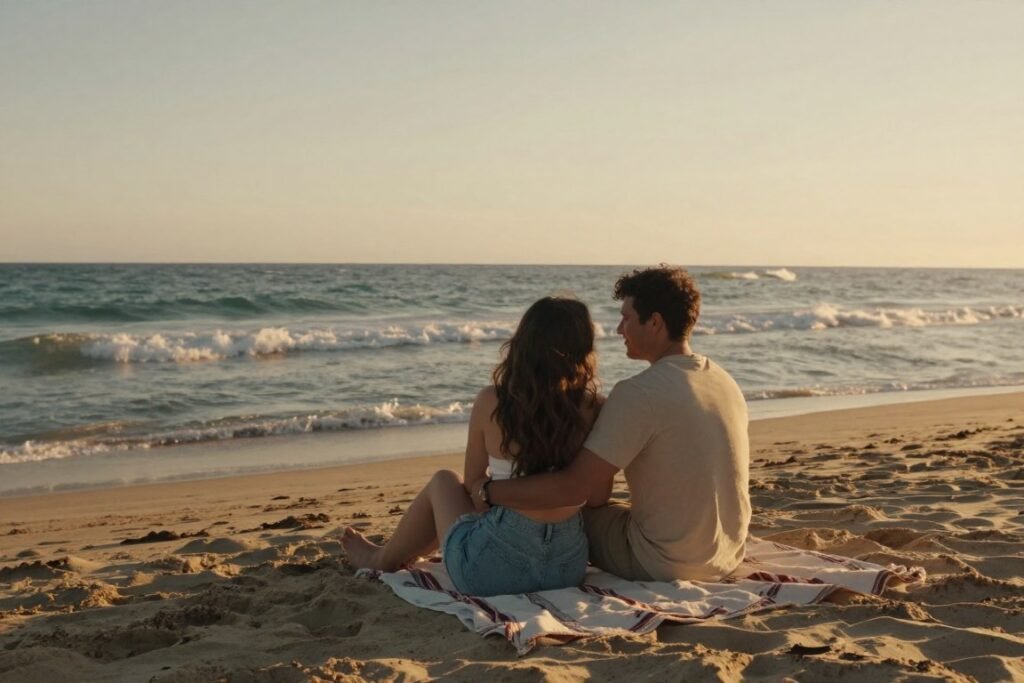 couple at beach during summer couple at beach during summer