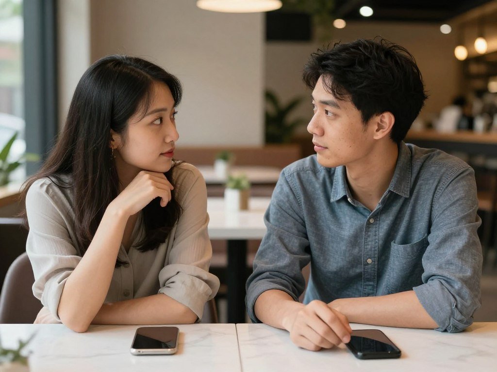 couple avoiding phone distractions on date