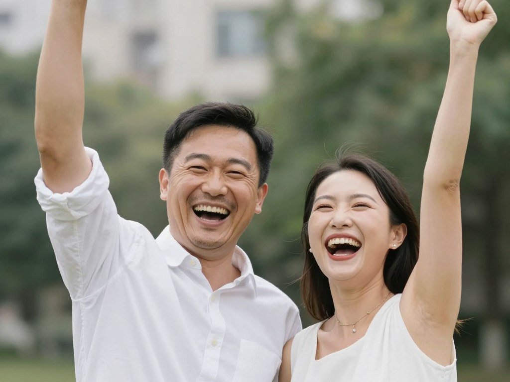 couple celebrating together with joy