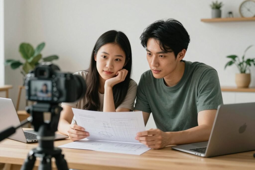 couple creating content together for their blog or channel