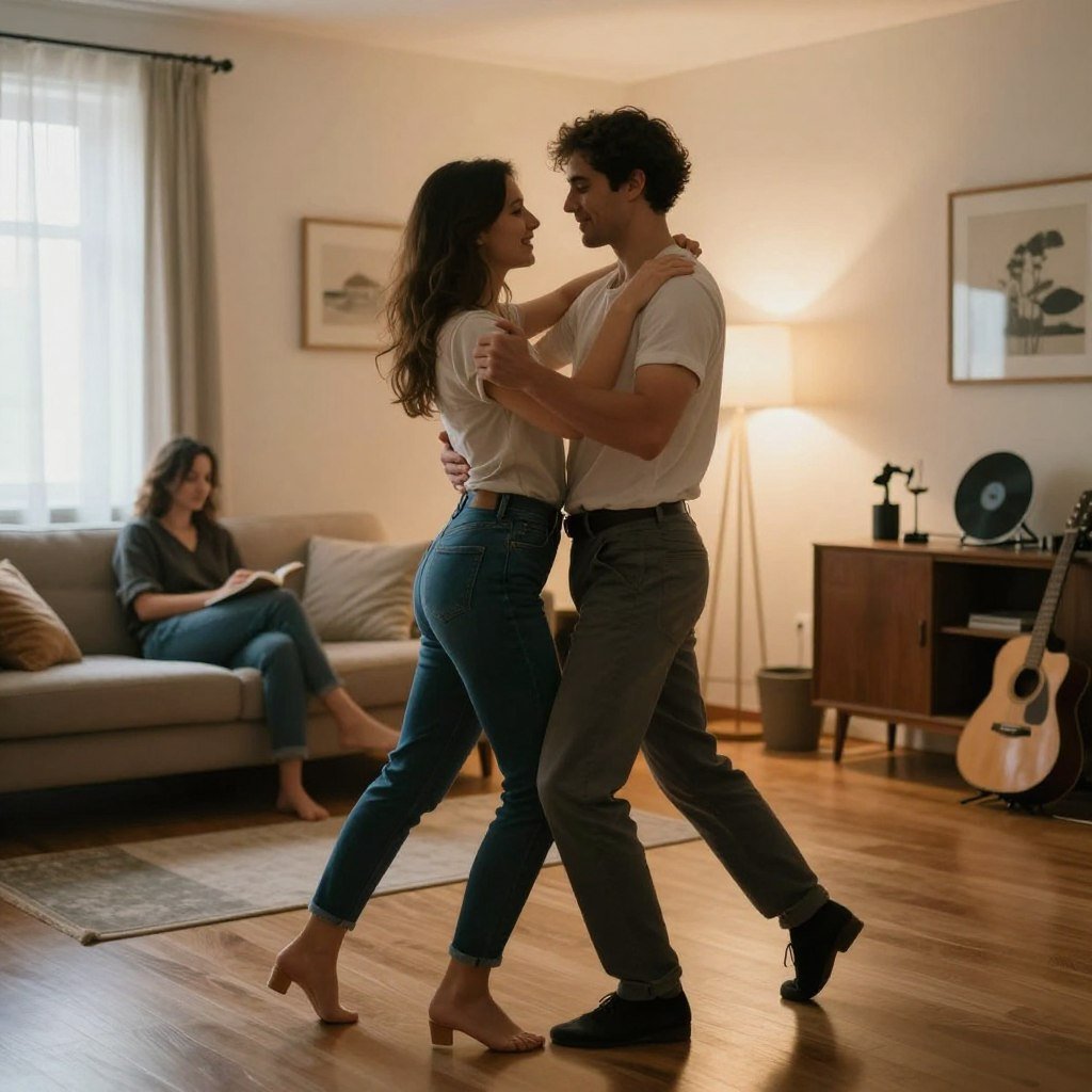 couple dancing together at home couple dancing together at home