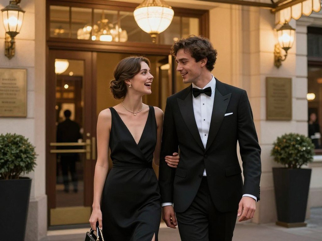 couple dressed up for theater performance date night