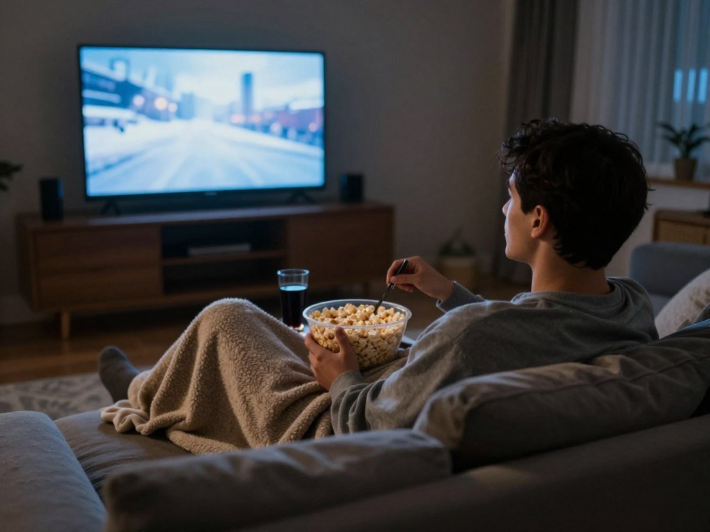 couple enjoying movie night at home date idea
