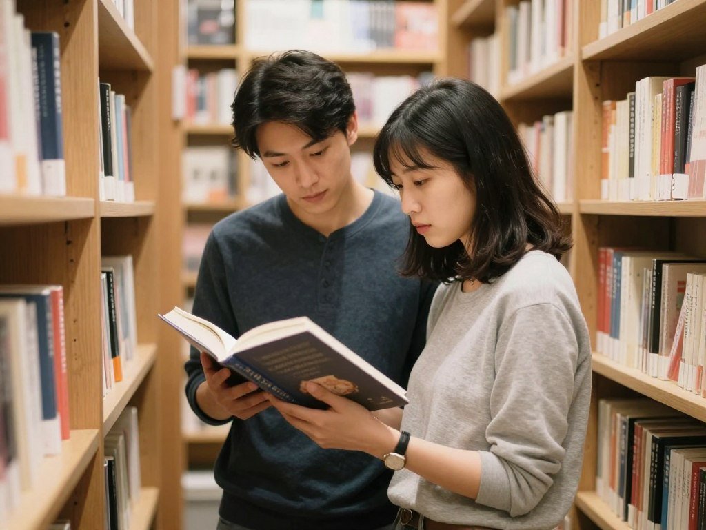 couple exploring bookstore together on date