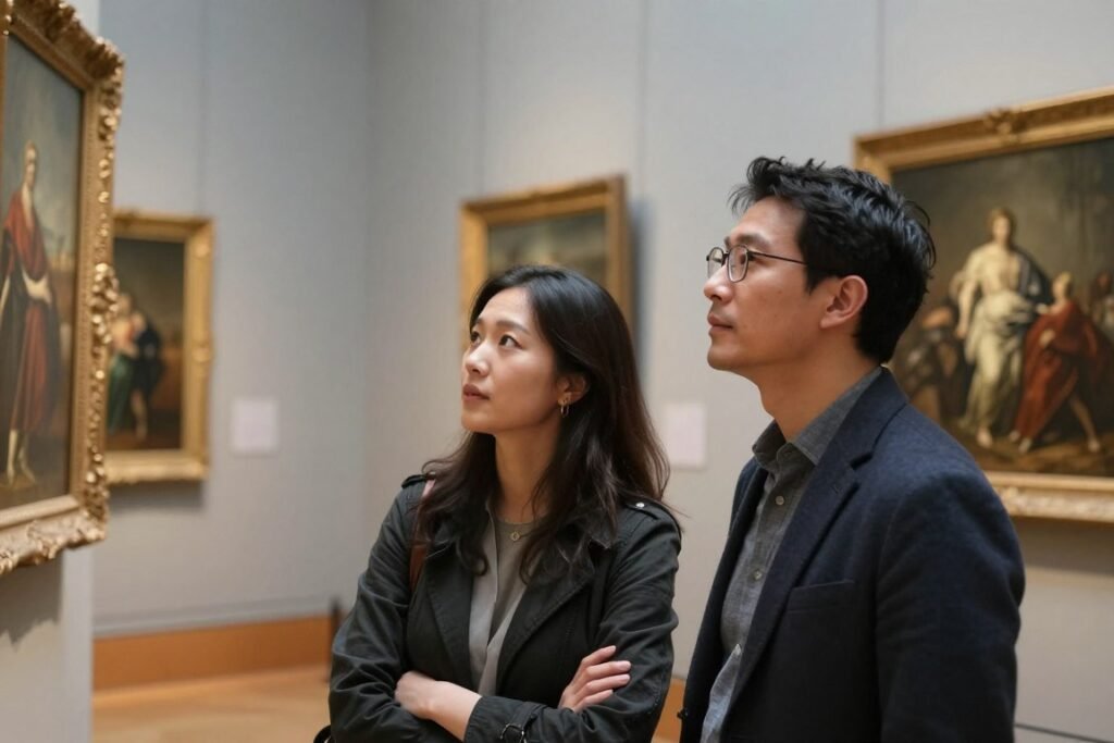 couple exploring museum for cultural date
