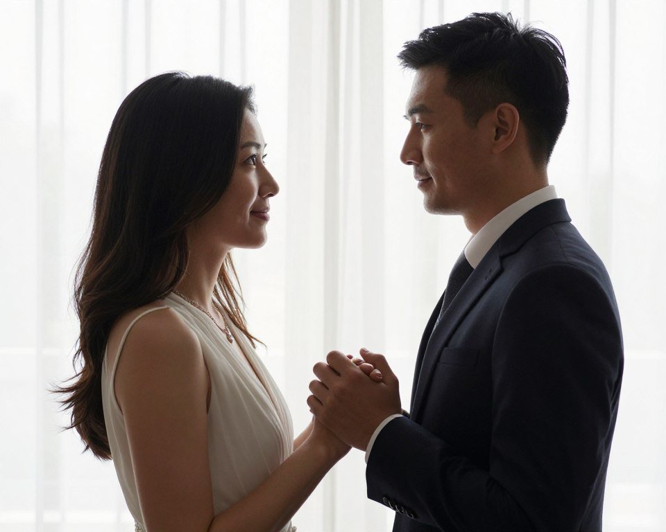 couple facing each other in profile to camera couple facing each other in profile to camera