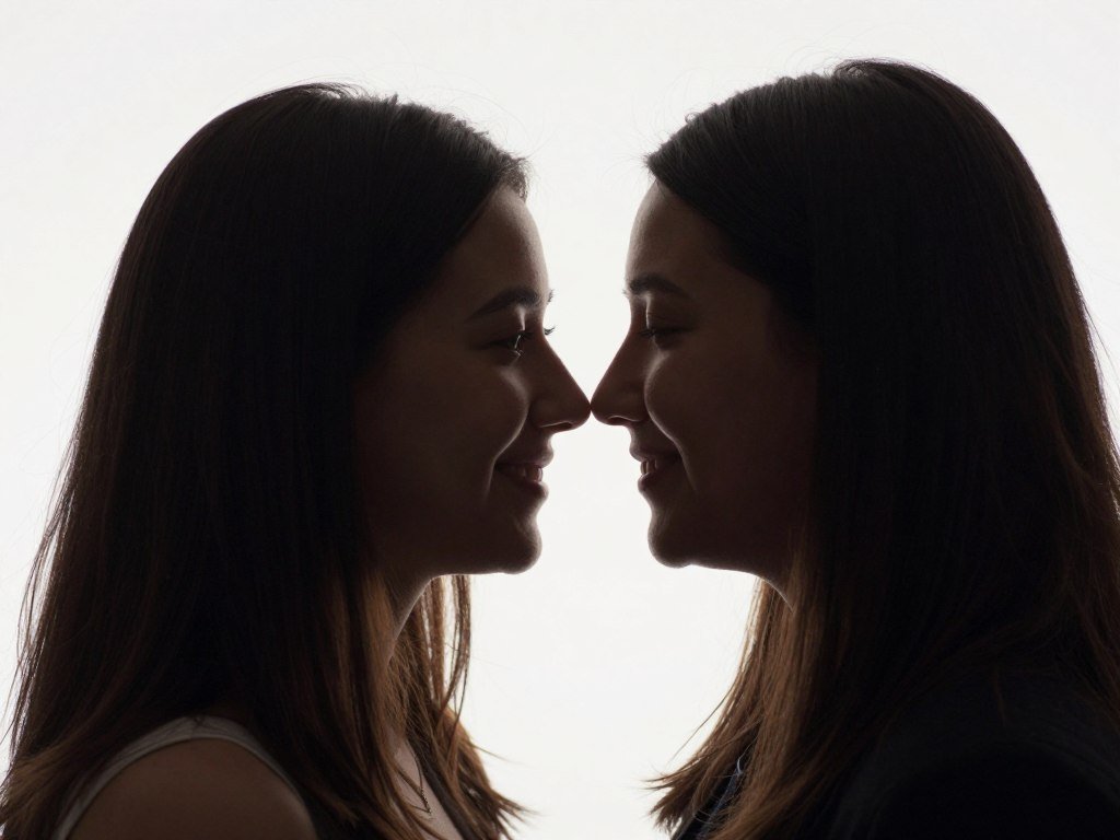 couple facing each other in profile with noses almost touching