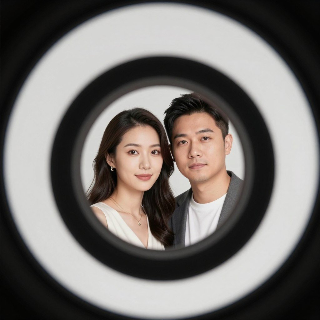 couple framed through creative lens or circular frame couple framed through creative lens or circular frame