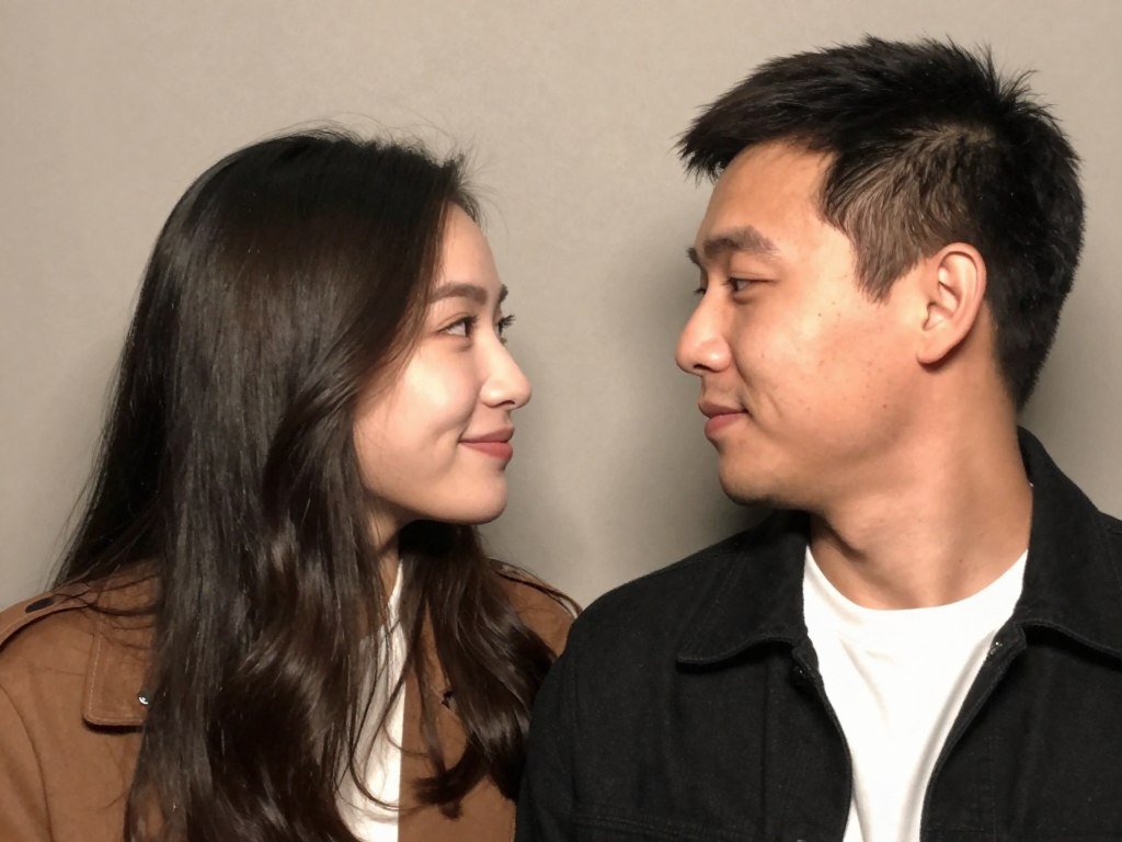 couple gazing at each other ignoring camera in intimate photobooth shot