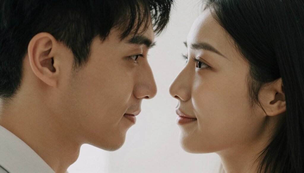 couple gazing into each others eyes in photo booth couple gazing into each others eyes in photo booth