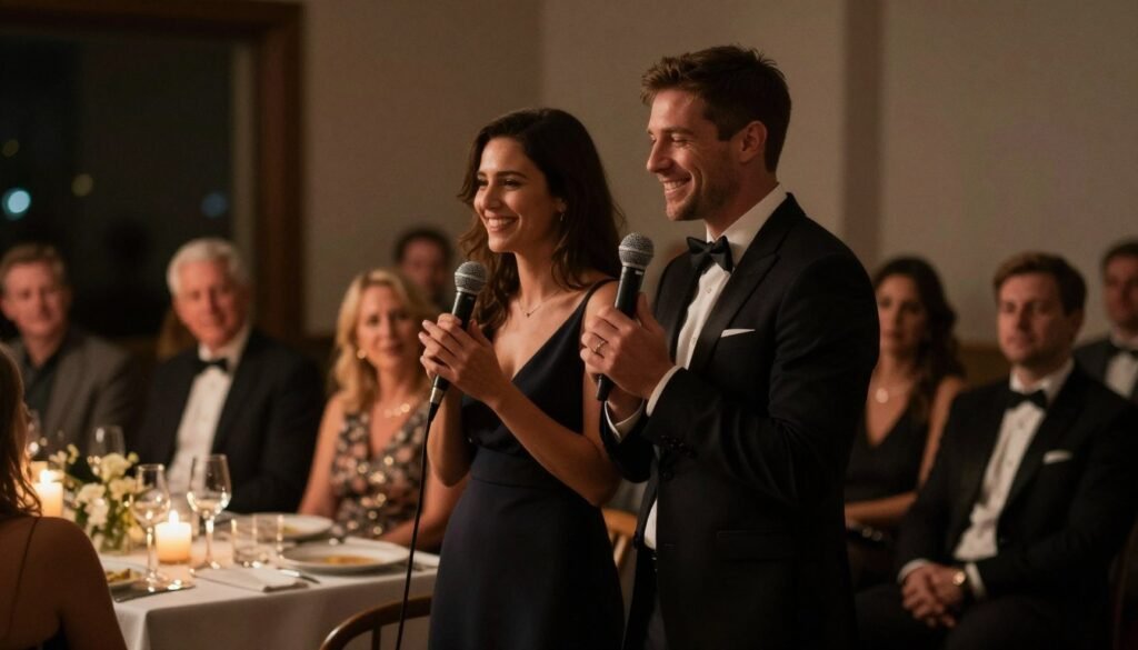 couple giving thank you speech