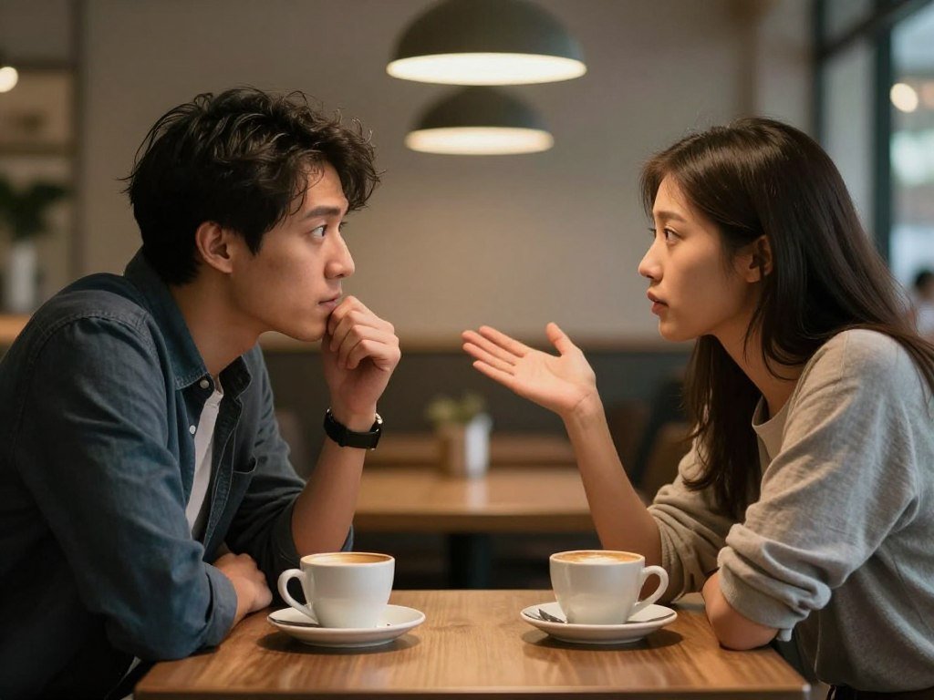 couple having deep conversation over coffee couple having deep conversation over coffee