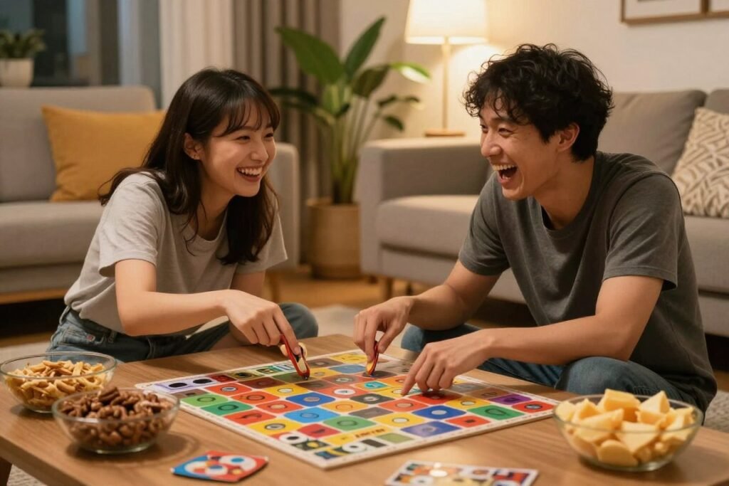 couple having fun playing games on date night