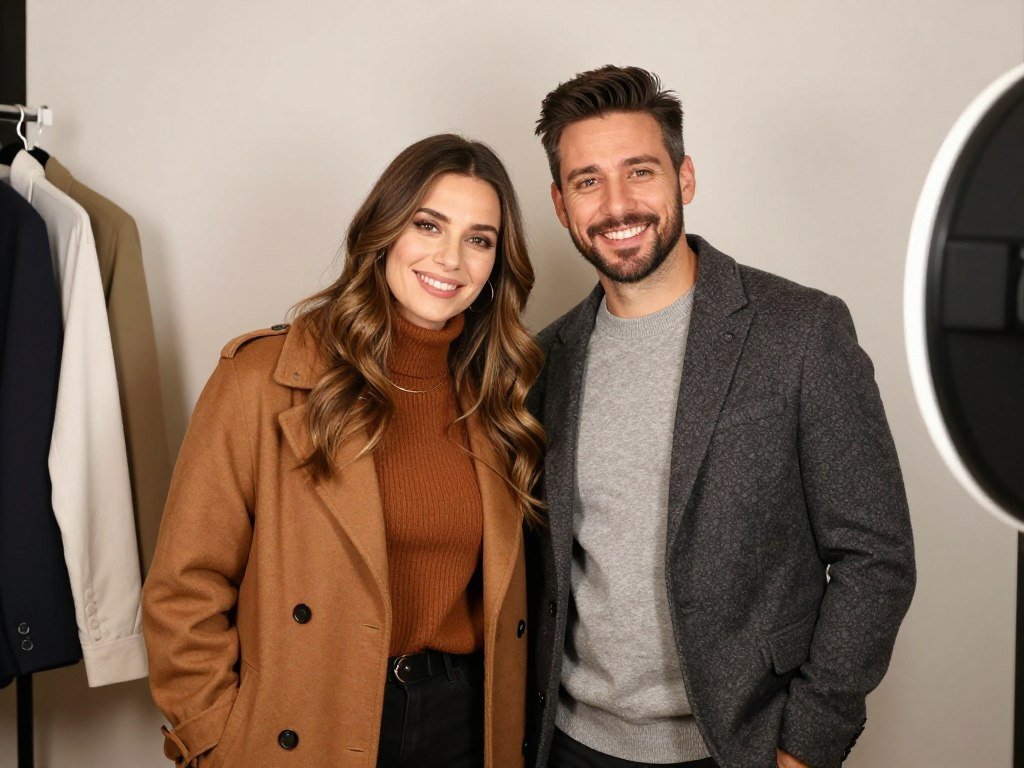 couple in seasonally appropriate clothing for photobooth session