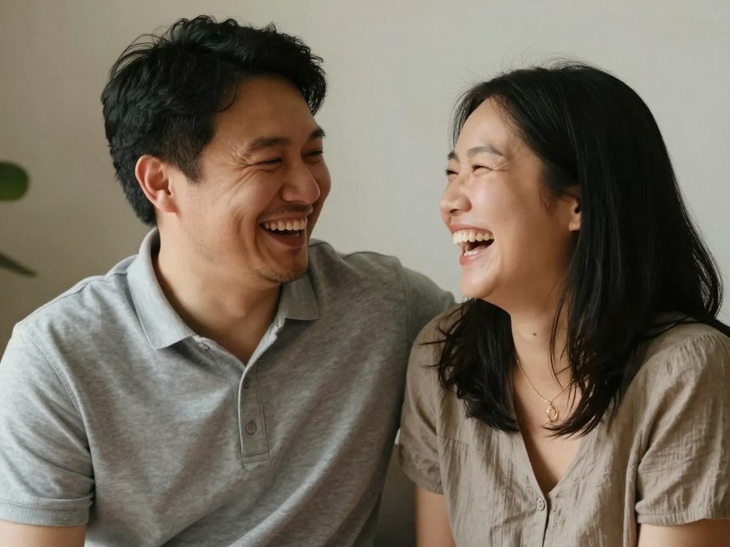couple laughing together naturally during photo session couple laughing together naturally during photo session