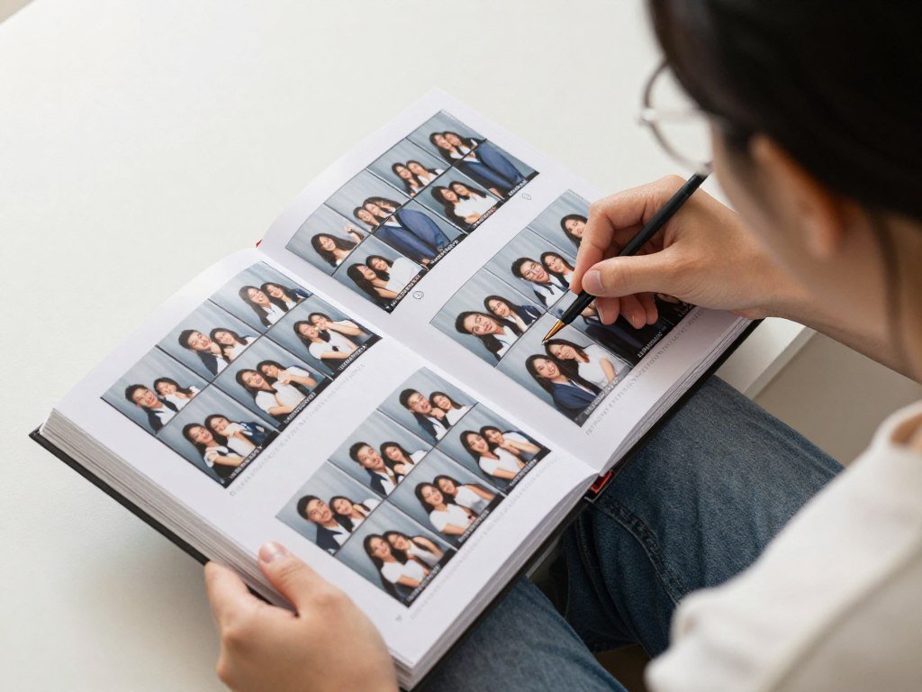 couple looking through photobooth memory album together