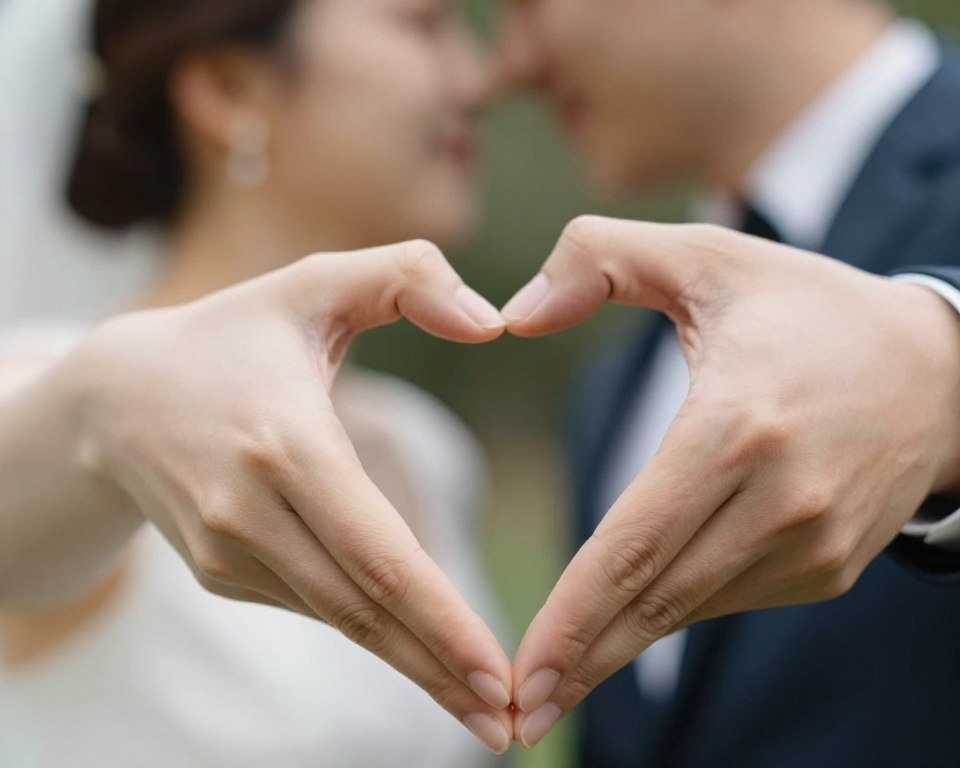 couple making heart shape with hands together in photo booth couple making heart shape with hands together in photo booth
