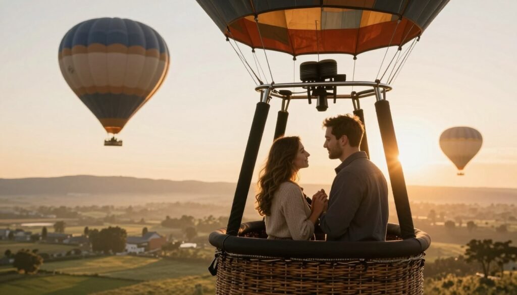 couple on hot air balloon ride romantic proposal