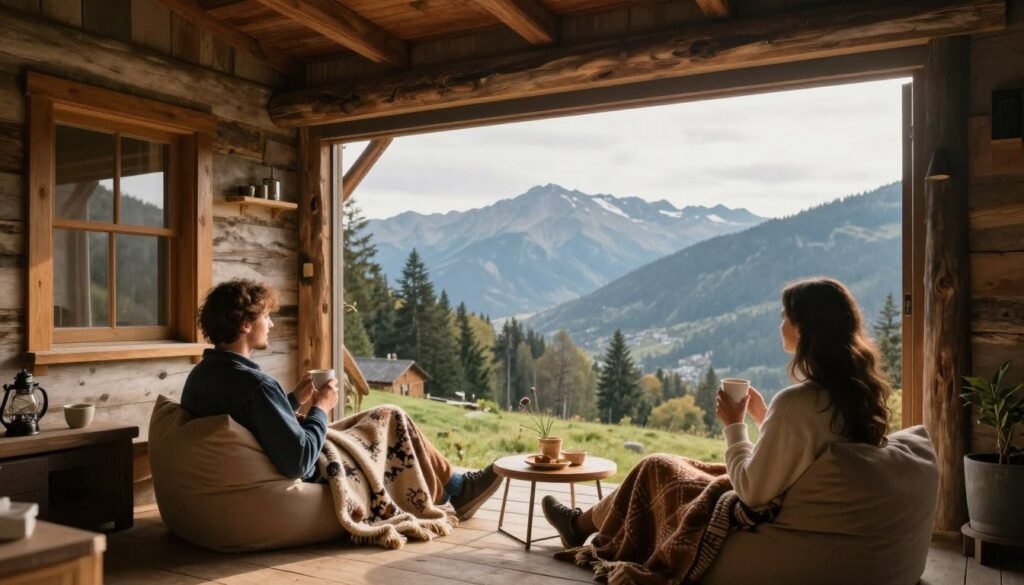 couple on romantic weekend getaway at cabin couple on romantic weekend getaway at cabin