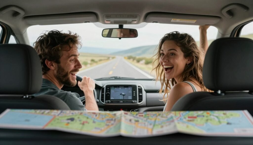 couple on spontaneous road trip adventure
