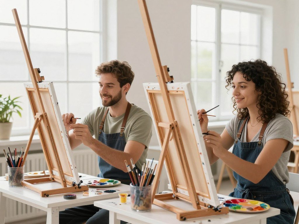 couple painting together at art studio date