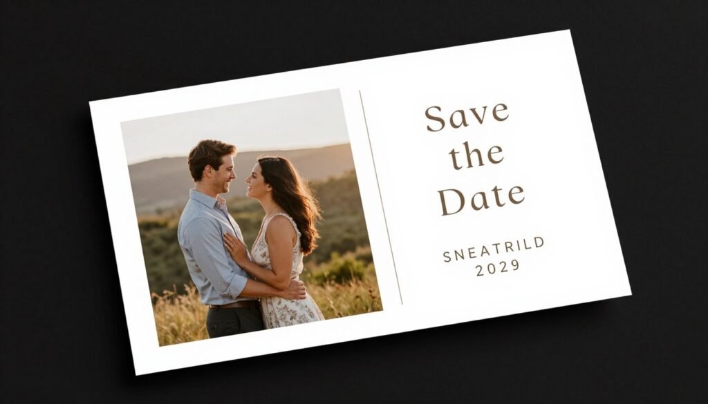 couple photo save the date design with romantic outdoor setting