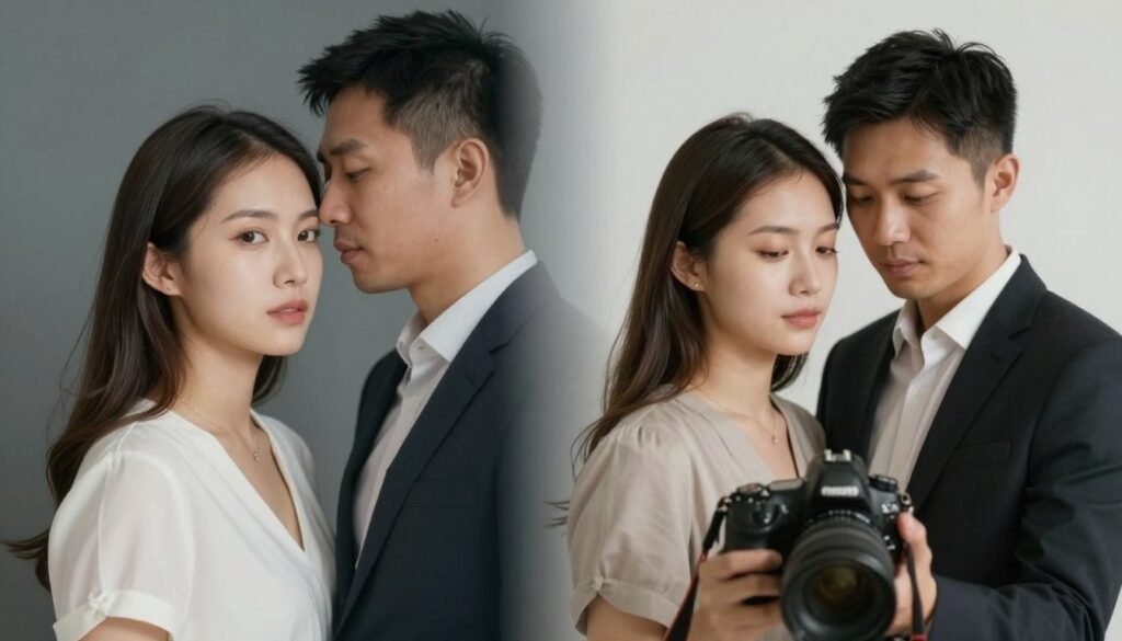 couple photo with creative mirror reflection in booth couple photo with creative mirror reflection in booth