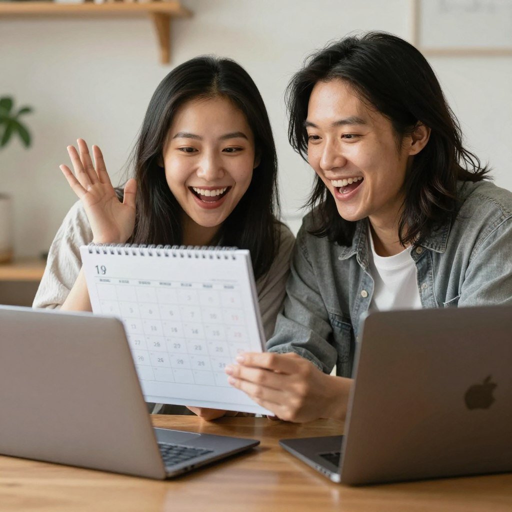couple planning date night together